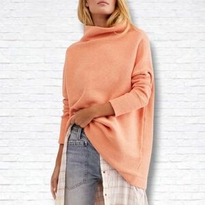 Free People Ottoman Peach Oversized Slouchy Cowlneck Tunic Sweater Size S